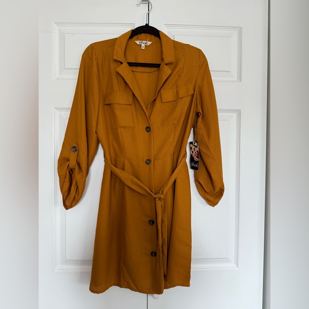 Blush Mustard Shirt Dress with Belt